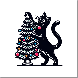 Black Cat Christmas Tree Posters and Art